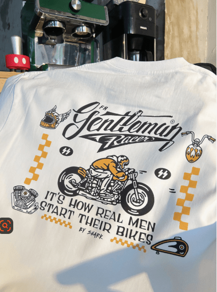 55 Shark Vintage Gentleman Racer Print T-shirt - Savile Speed Co.