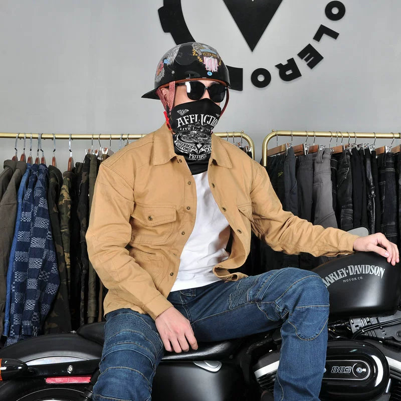 VOLERO Men's Retro Motorcycle Riding Shirt Armor Ready