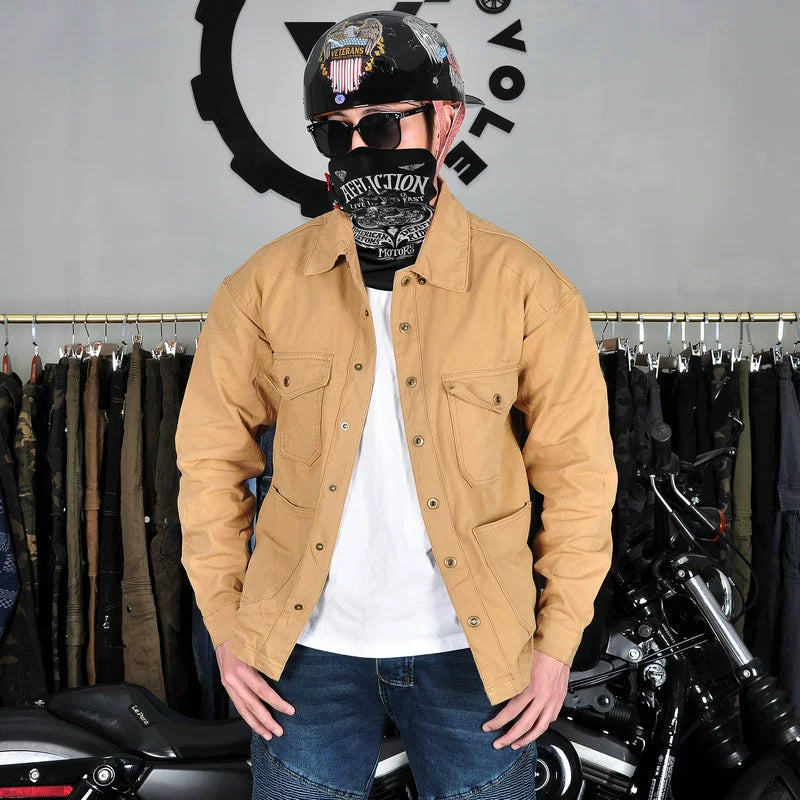 VOLERO Men's Retro Motorcycle Riding Shirt Armor Ready