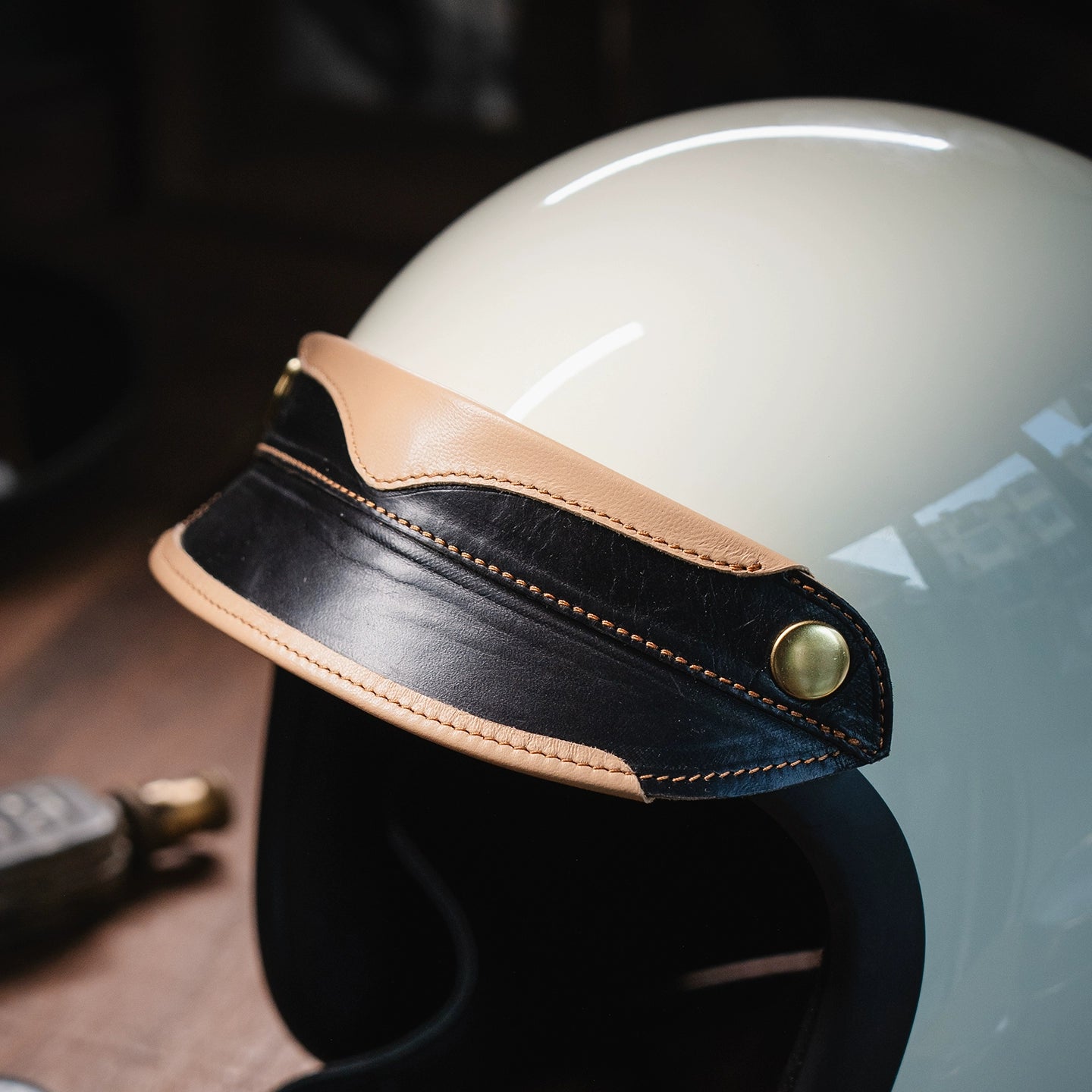 Bark&Bond Retro Motorcycle Helmet Brim 3-Snap Cafe Racer Helmet Visor - Savile Speed Co. - classic open face helmet