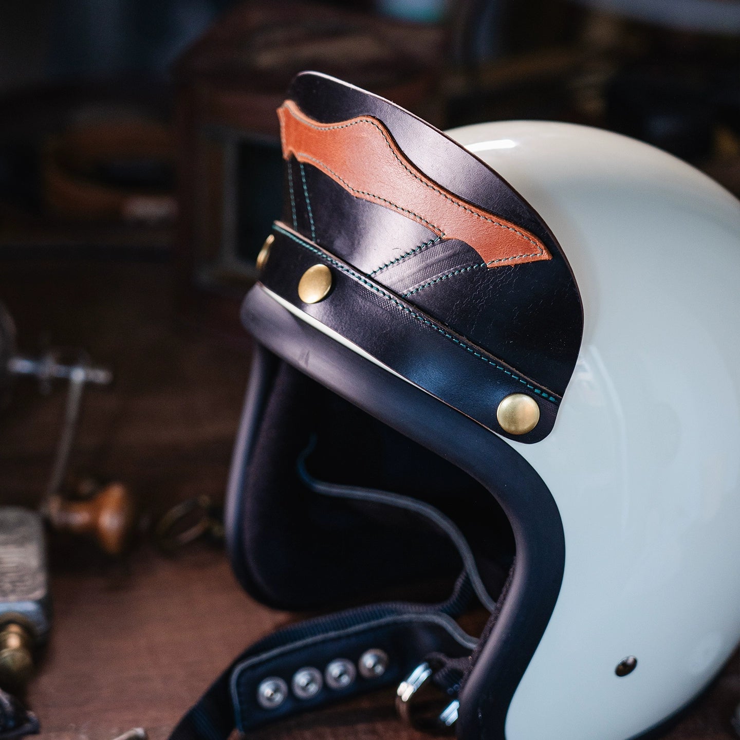 Bark&Bond Retro Motorcycle Helmet Brim 3-Snap Cafe Racer Helmet Visor - Savile Speed Co. - classic open face helmet