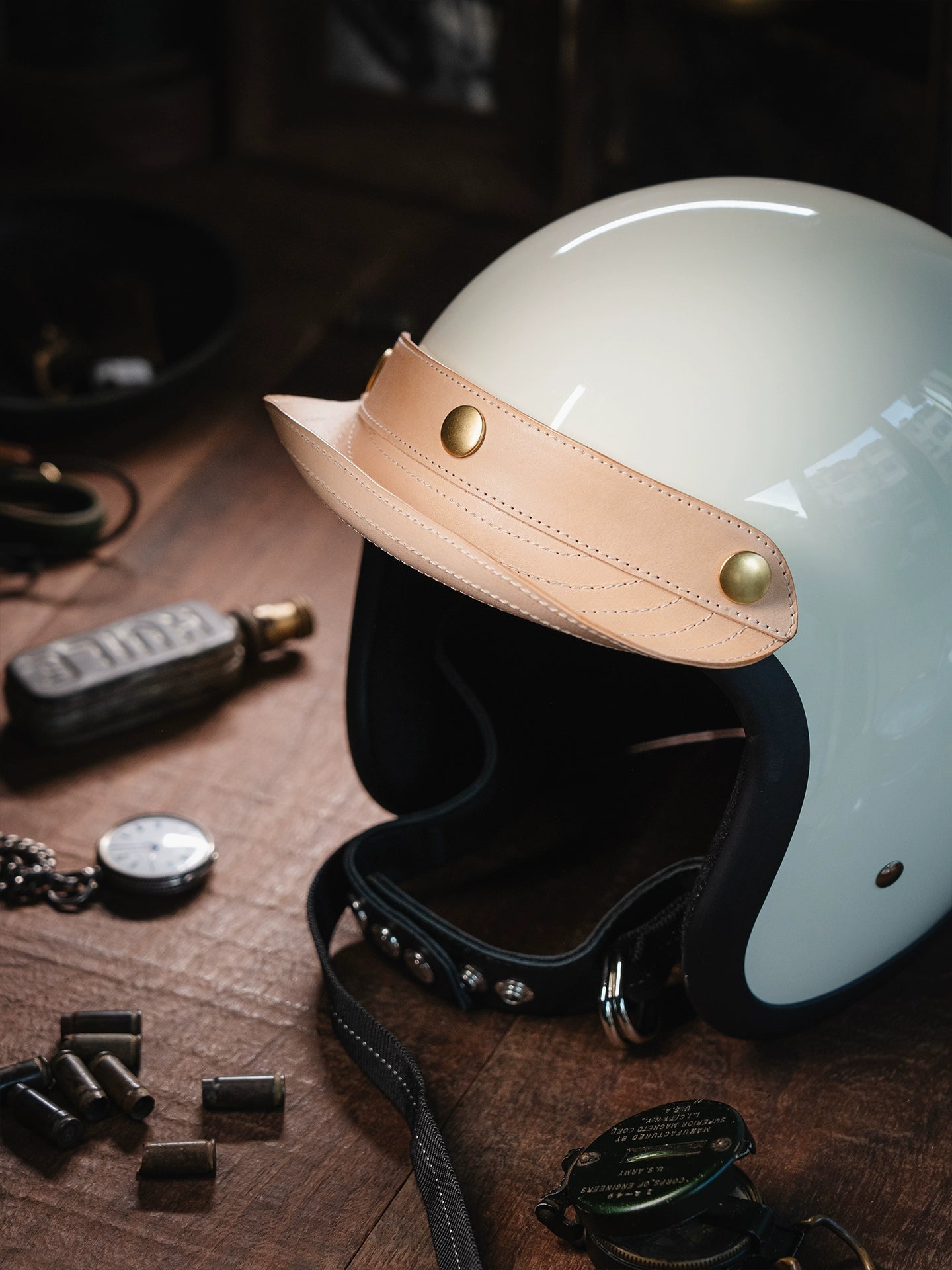 Bark&Bond Retro Motorcycle Helmet Brim 3-Snap Cafe Racer Helmet Visor - Savile Speed Co. - classic open face helmet