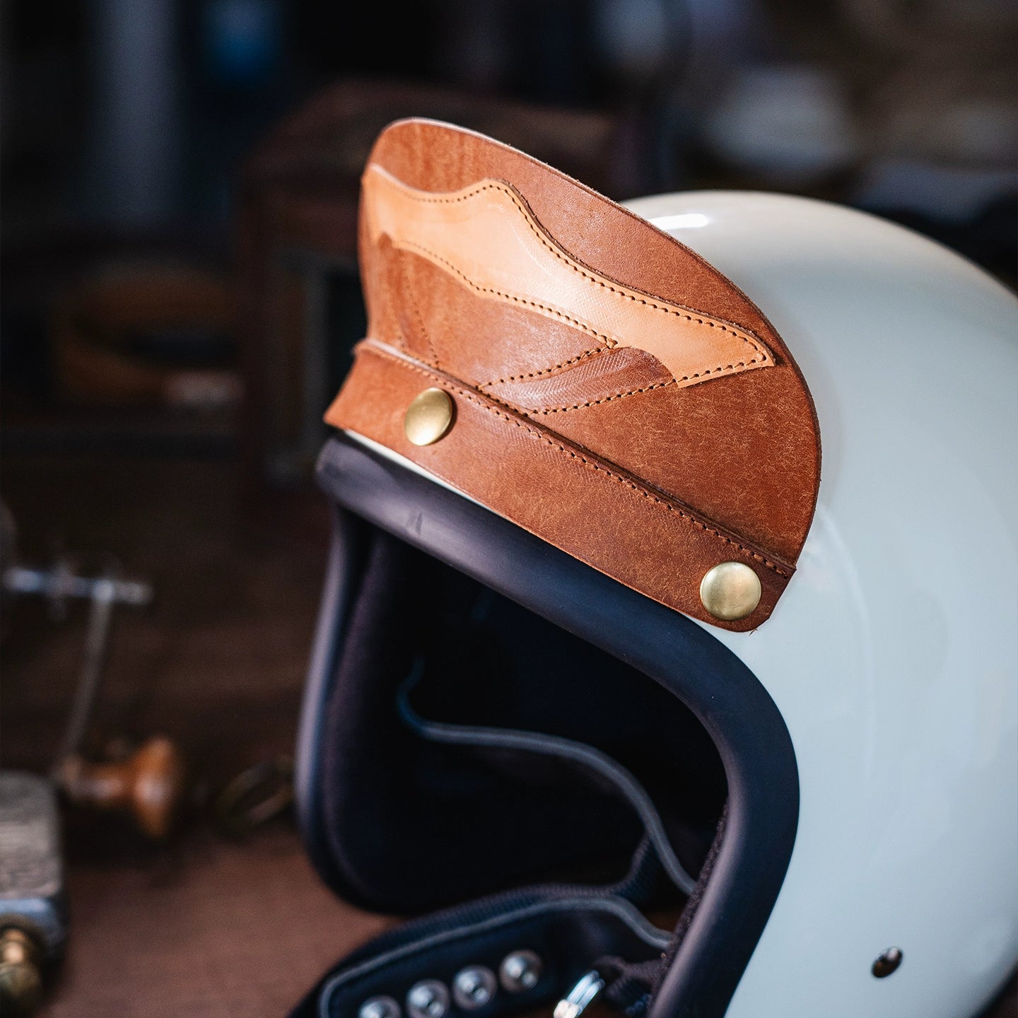 Bark&Bond Retro Motorcycle Helmet Brim 3-Snap Cafe Racer Helmet Visor - Savile Speed Co. - classic open face helmet