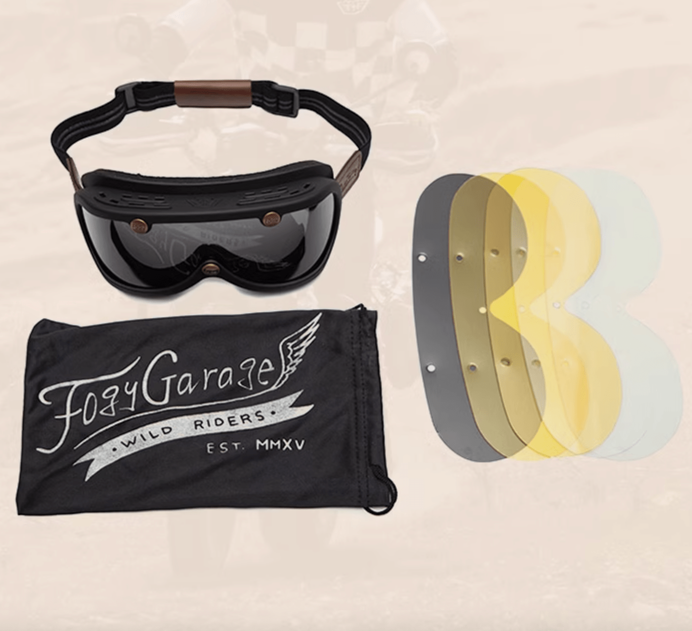 Fogy Garage Motorcycle Goggles Exchangeable Lenses - Savile Speed Co.