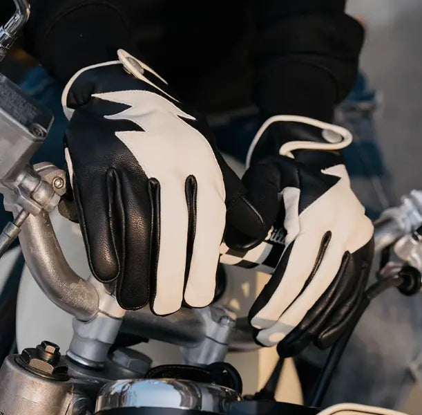 Fogy Garage Checkered/Lightning Retro Motorcycle Gloves - Savile Speed Co. - cafe racer
