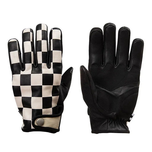 Fogy Garage Checkered/Lightning Retro Motorcycle Gloves - Savile Speed Co. - cafe racer