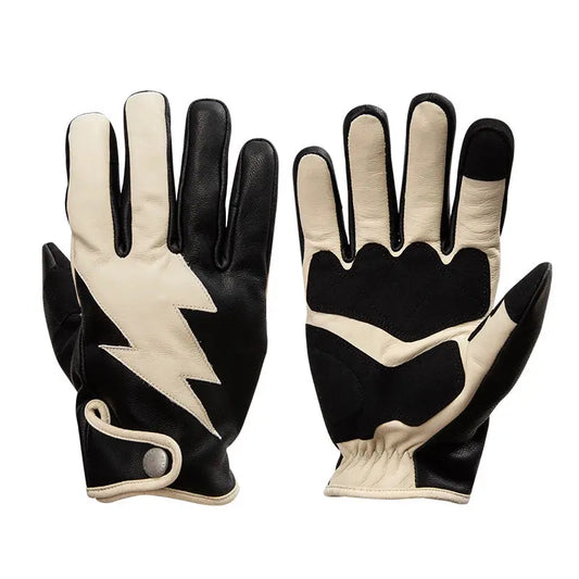 Fogy Garage Checkered/Lightning Retro Motorcycle Gloves - Savile Speed Co. - cafe racer