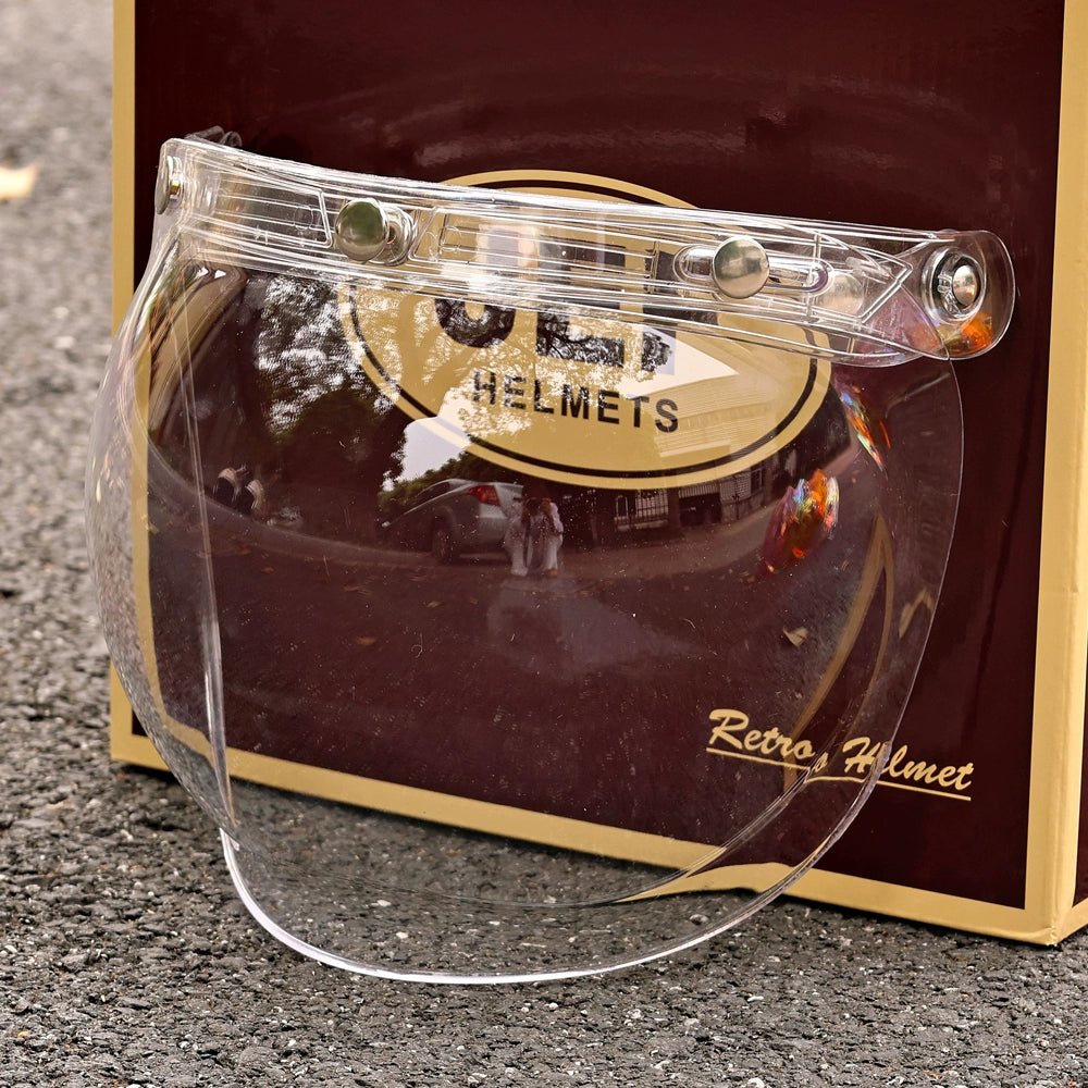 JEF retro bubble mirror half helmet windshield goggles flip up liftable retractable - Savile Speed Co.