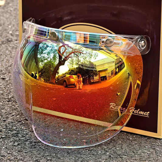 JEF retro bubble mirror half helmet windshield goggles flip up liftable retractable Savile Speed Co.