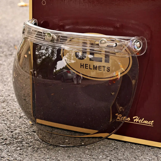 JEF retro bubble mirror half helmet windshield goggles flip up liftable retractable Savile Speed Co.