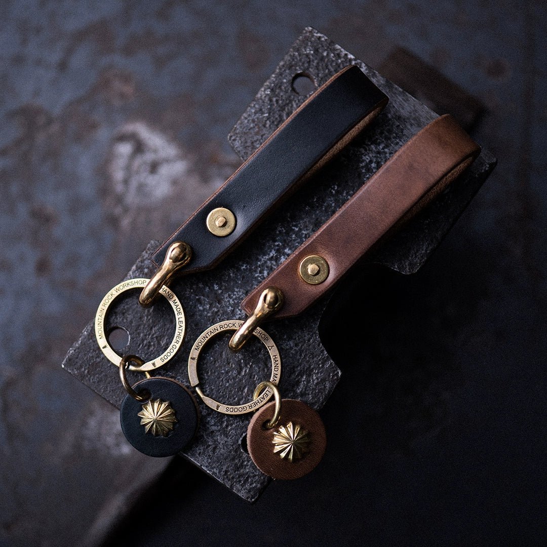 Mountain Rock Handmade Brass and Leather keychain - Savile Speed Co.