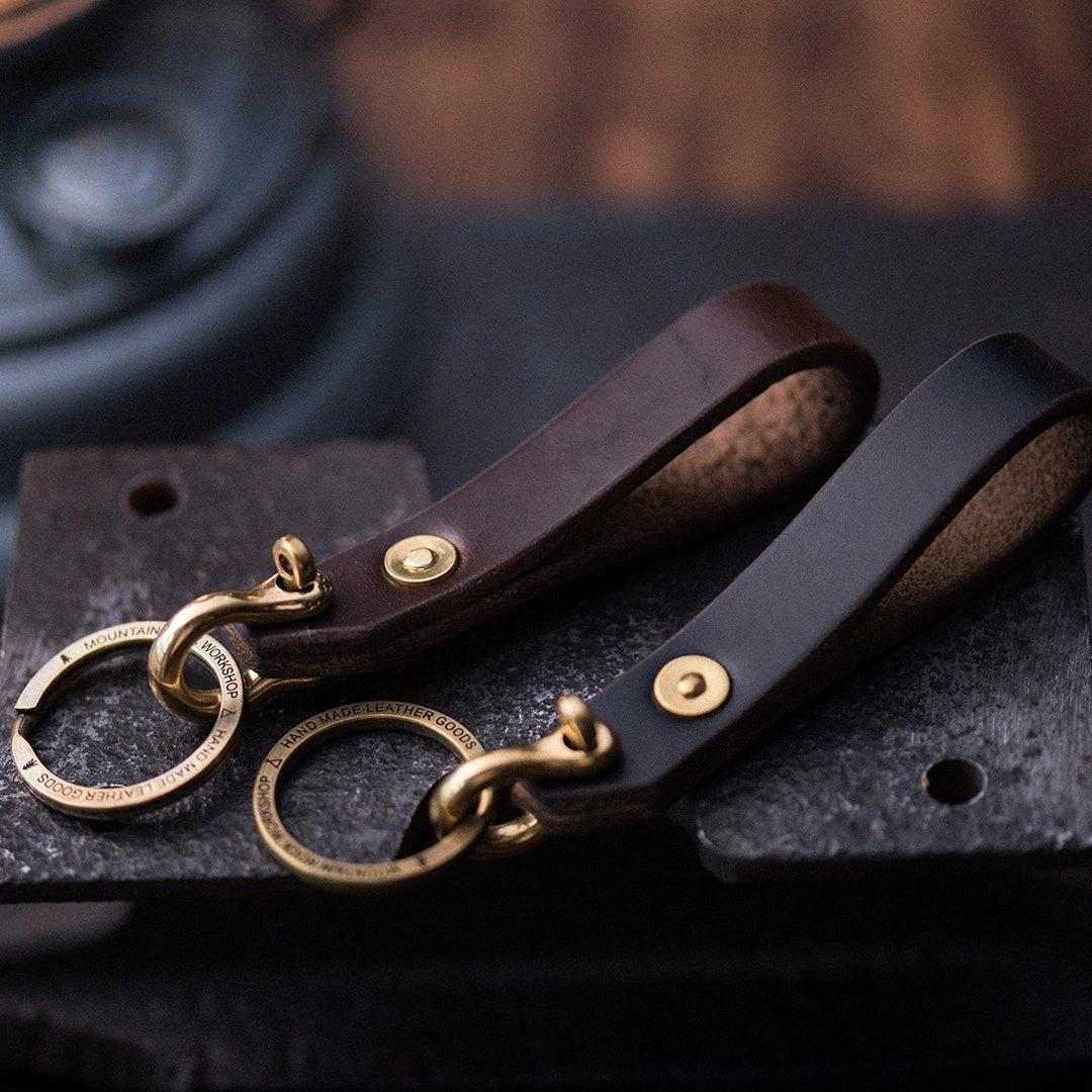 Mountain Rock Handmade Brass and Leather keychain - Savile Speed Co.