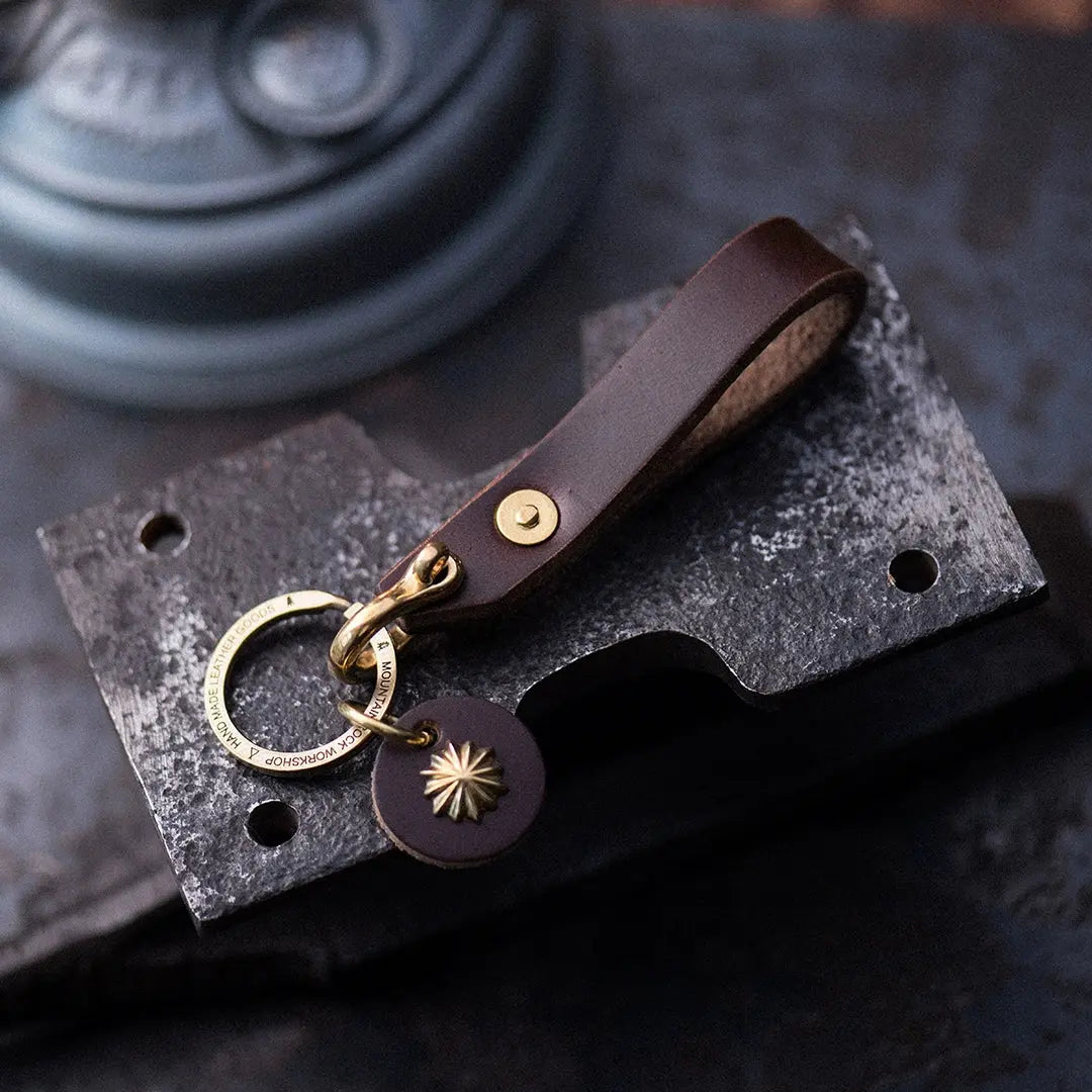 Mountain Rock Handmade Brass and Leather keychain Savile Speed Co.