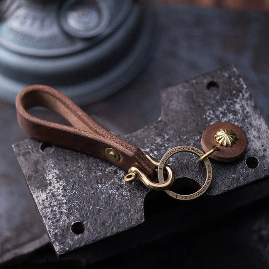 Mountain Rock Handmade Brass and Leather keychain Savile Speed Co.