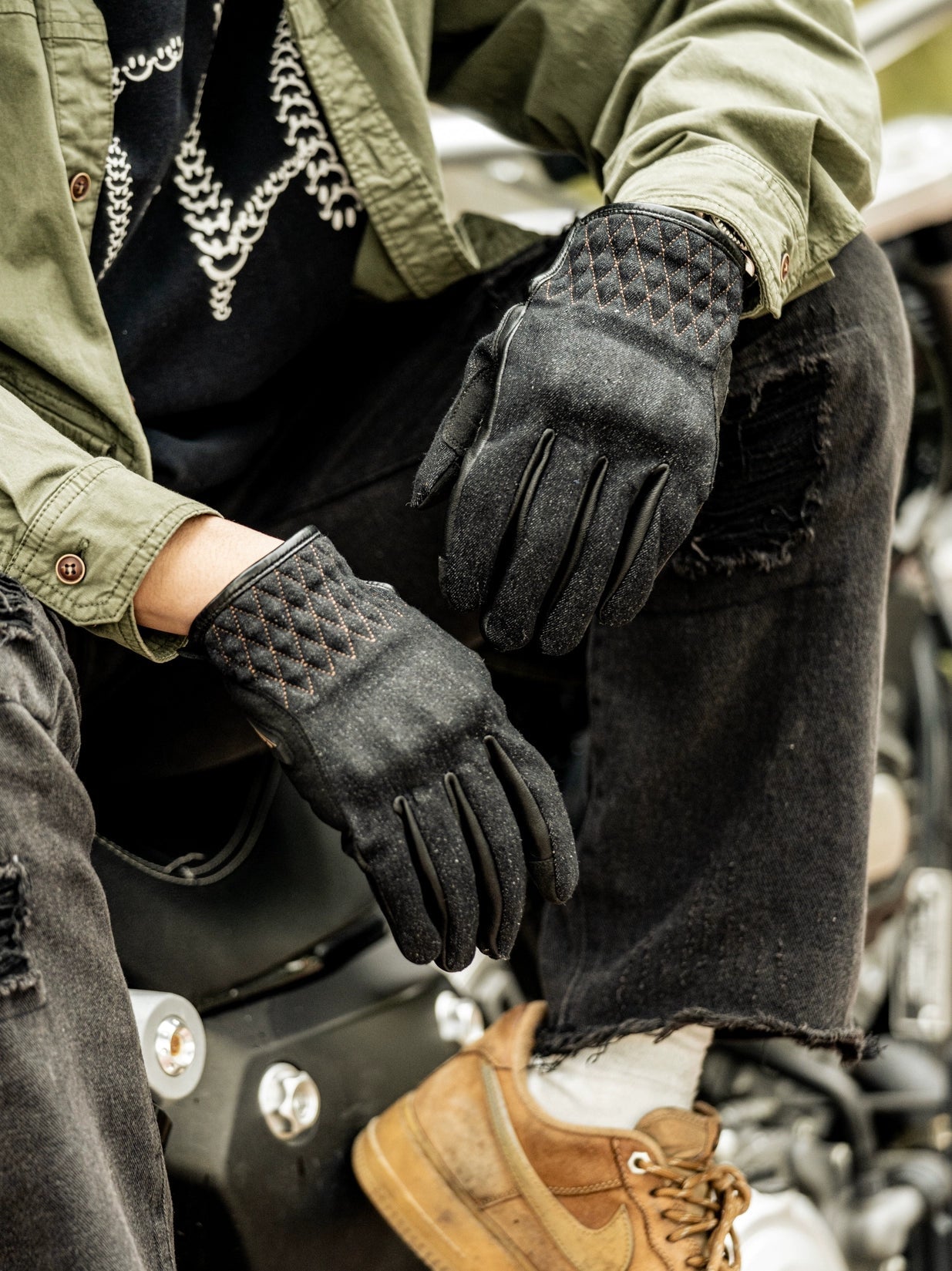 MR MOTOR Denim Retro Motorcycle Riding Gloves - Savile Speed Co.