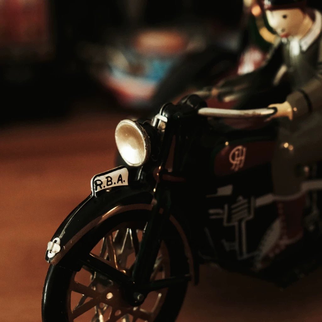 Pass Happiness Handmade Vintage Side Car Motorcycle Black Wind - up Toy - Savile Speed Co.