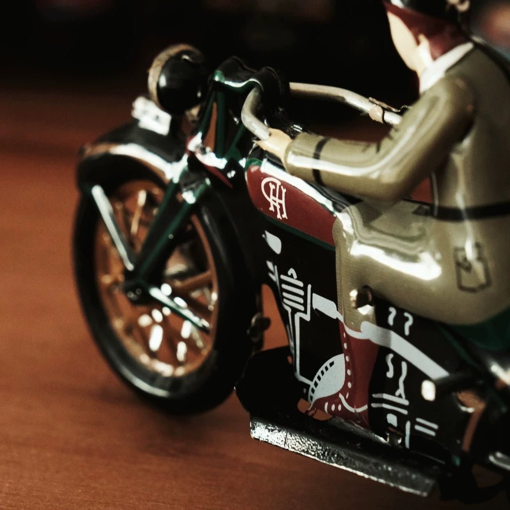 Pass Happiness Handmade Vintage Side Car Motorcycle Black Wind - up Toy - Savile Speed Co.