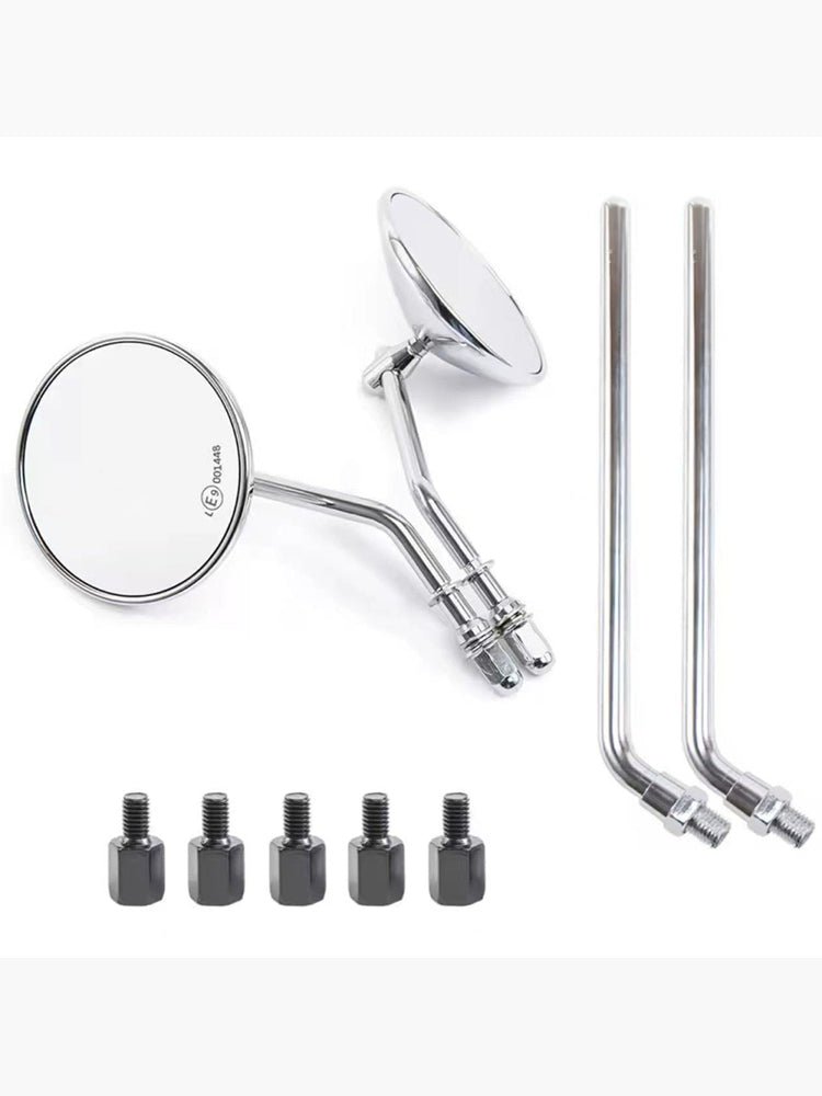 Retro Chrome & Black Motorcycle Mirrors Universal Fit Café Racer Style - Savile Speed Co.