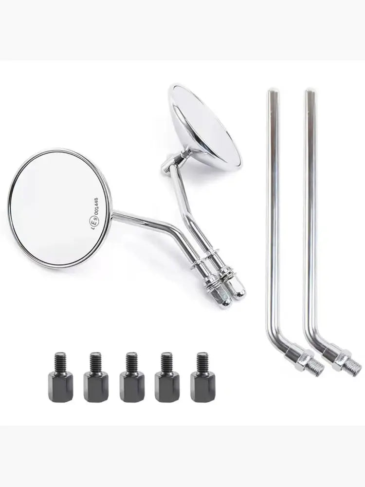 Retro Chrome & Black Motorcycle Mirrors Universal Fit Café Racer Style Savile Speed Co.