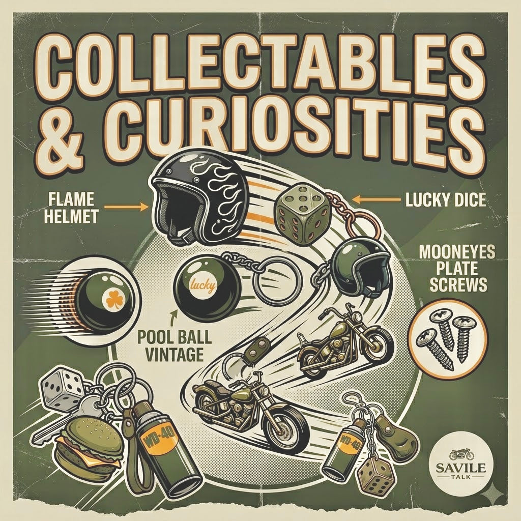 Motorcycle keychains, collectibles, toys, and moto-themed goods for riders and enthusiasts from Savile Speed Co.