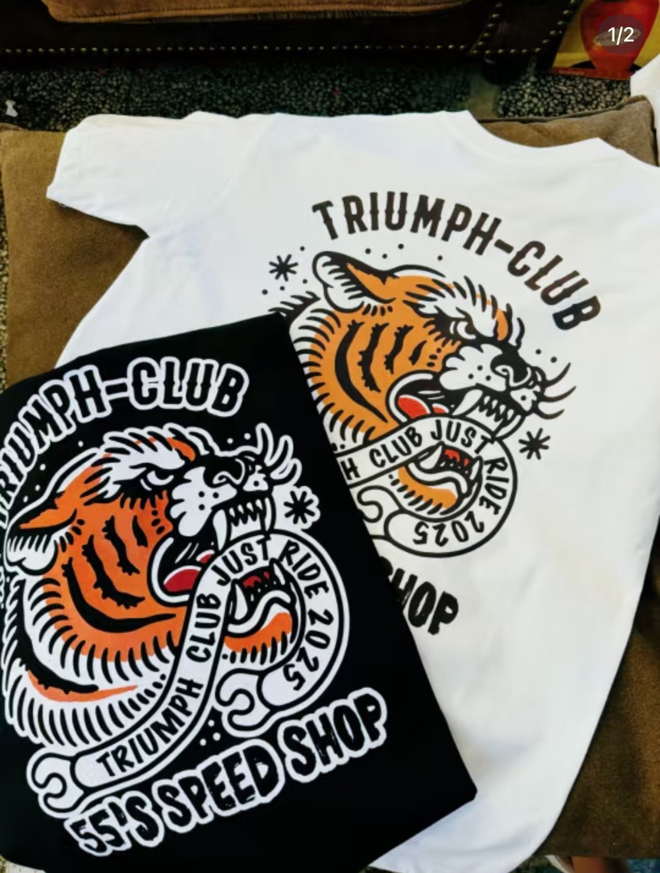 55 Shark Vintage Triumph Tiger Print T-Shirt - Savile Speed Co.
