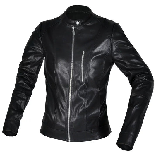 VOLERO Women's Retro Motorcycle Leather Jacked Armor Ready
