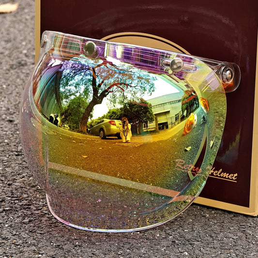 JEF retro bubble mirror half helmet windshield goggles flip up liftable retractable