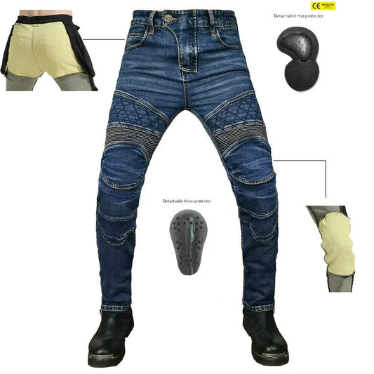 Volero Men's Retro Motorcycle Riding Jeans Denim Kevlar Armored Pants