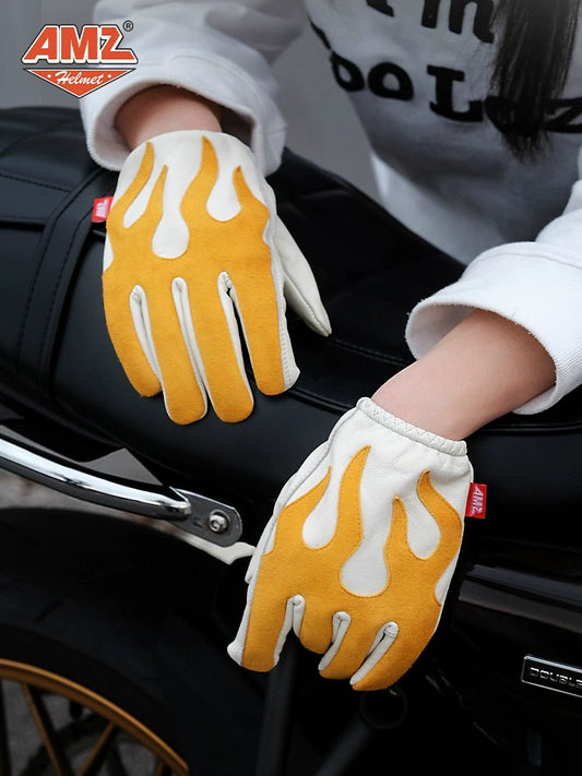 AMZ Flame Cruiser Leather Retro Motorcycle Gloves - Savile Speed Co.