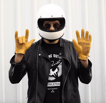AMZ Yellow Vintage Lambskin Retro Motorcycle Gloves - Savile Speed Co.