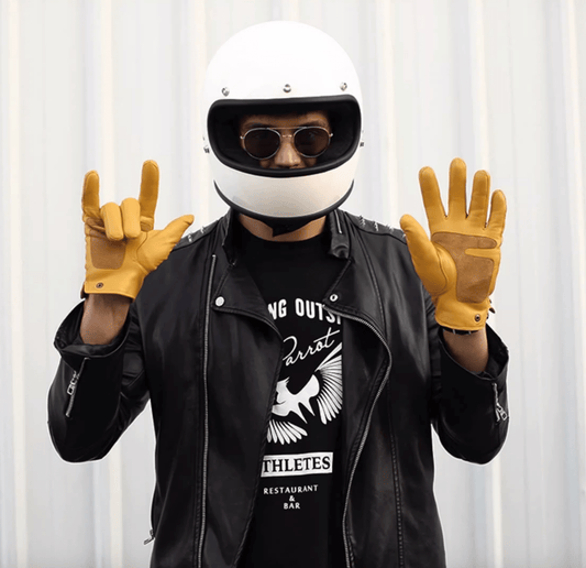 AMZ Yellow Vintage Lambskin Retro Motorcycle Gloves - Savile Speed Co.