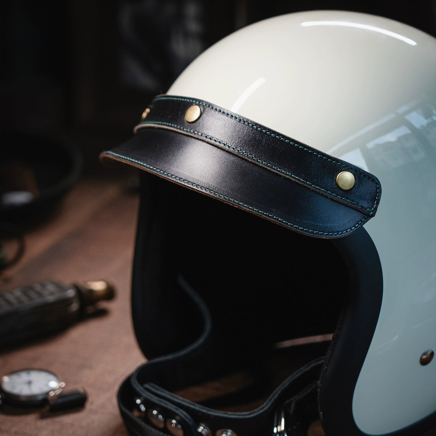 Bark&Bond Retro Motorcycle Helmet Brim 3-Snap Cafe Racer Helmet Visor - Savile Speed Co. - classic open face helmet