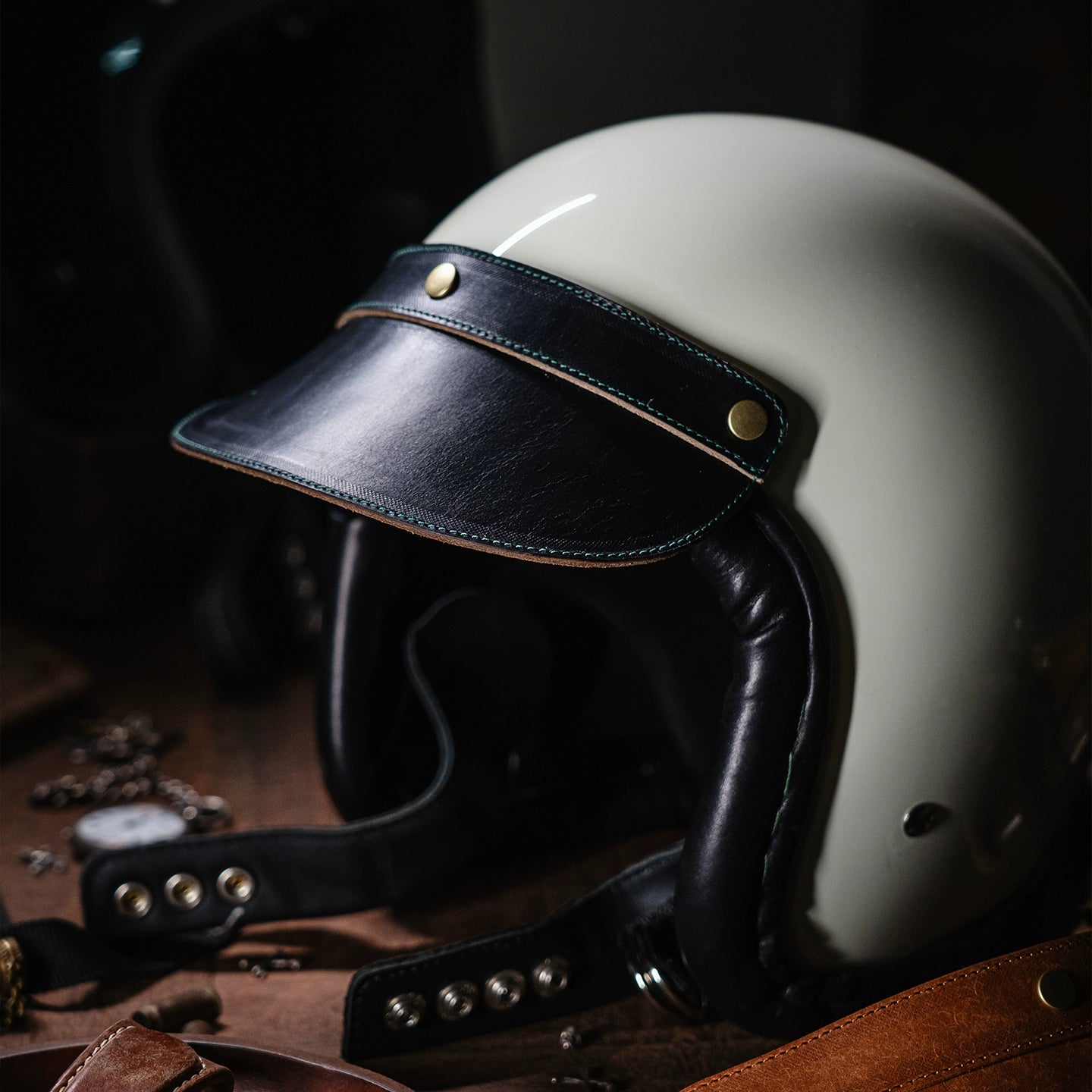 Bark&Bond Retro Motorcycle Helmet Brim 3-Snap Cafe Racer Helmet Visor - Savile Speed Co. - classic open face helmet