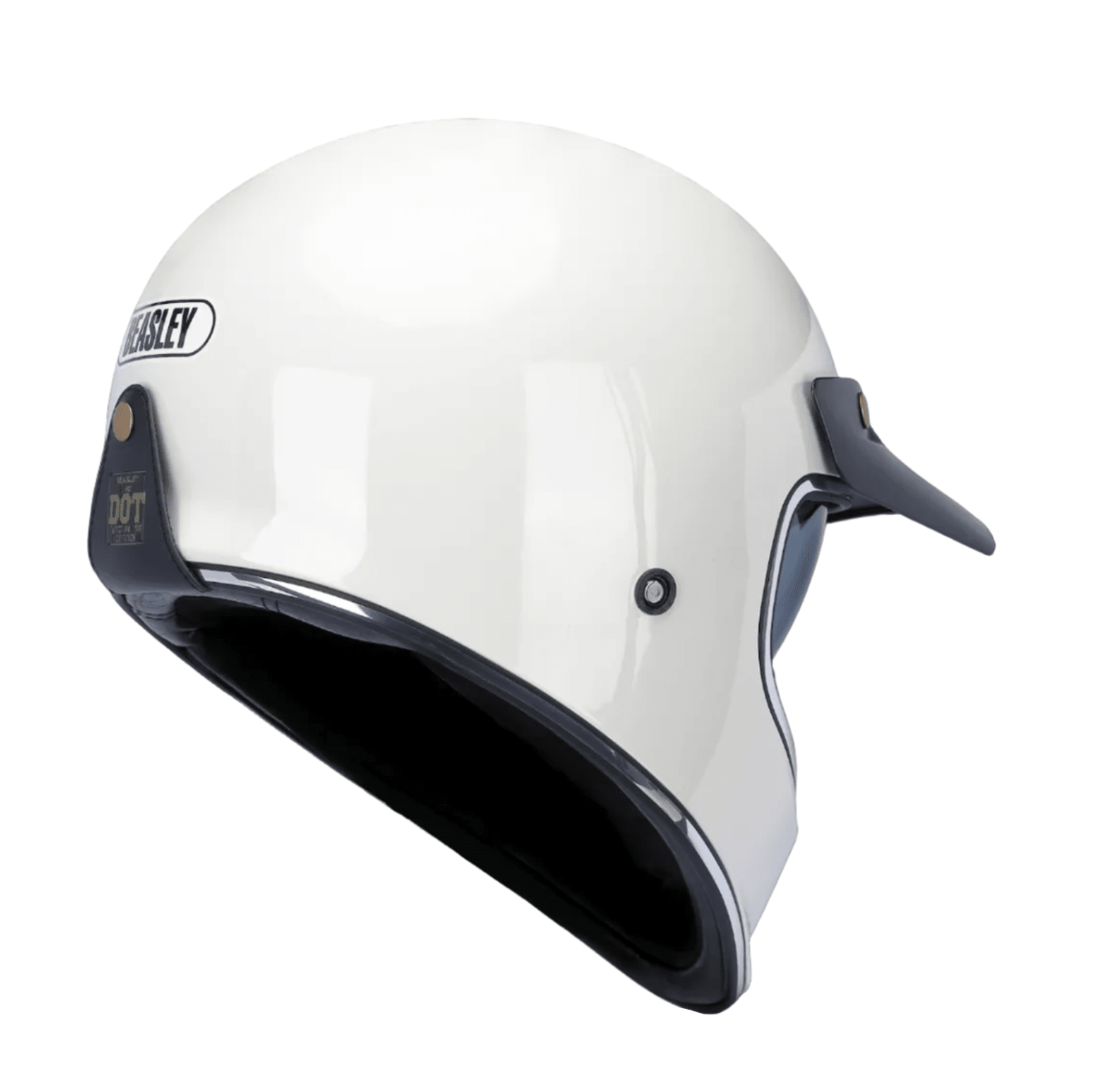 BEASLEY 502 retro motorcycle helmet visor detail – snap-on peak compatible – vintage scrambler cafe racer helmet – Savile Speed Co.