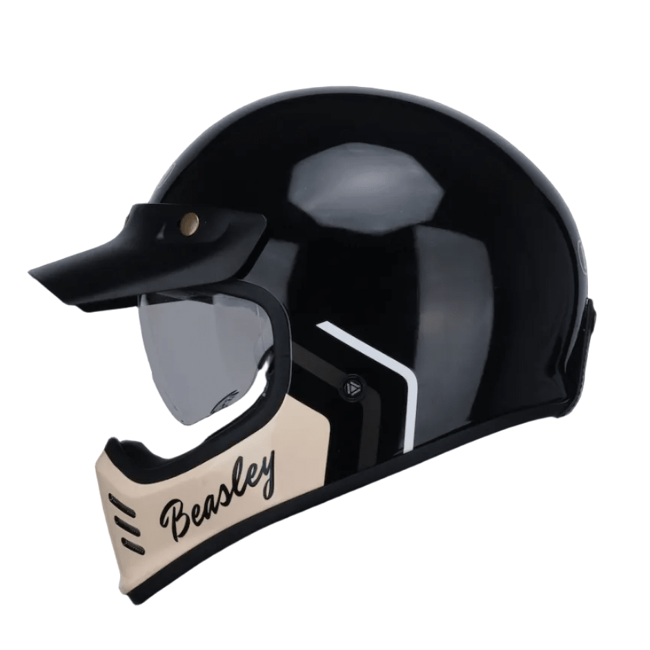 BEASLEY 502 scrambler helmet shell close-up – fiberglass retro construction – vintage motorcycle open face lid – Savile Speed Co.