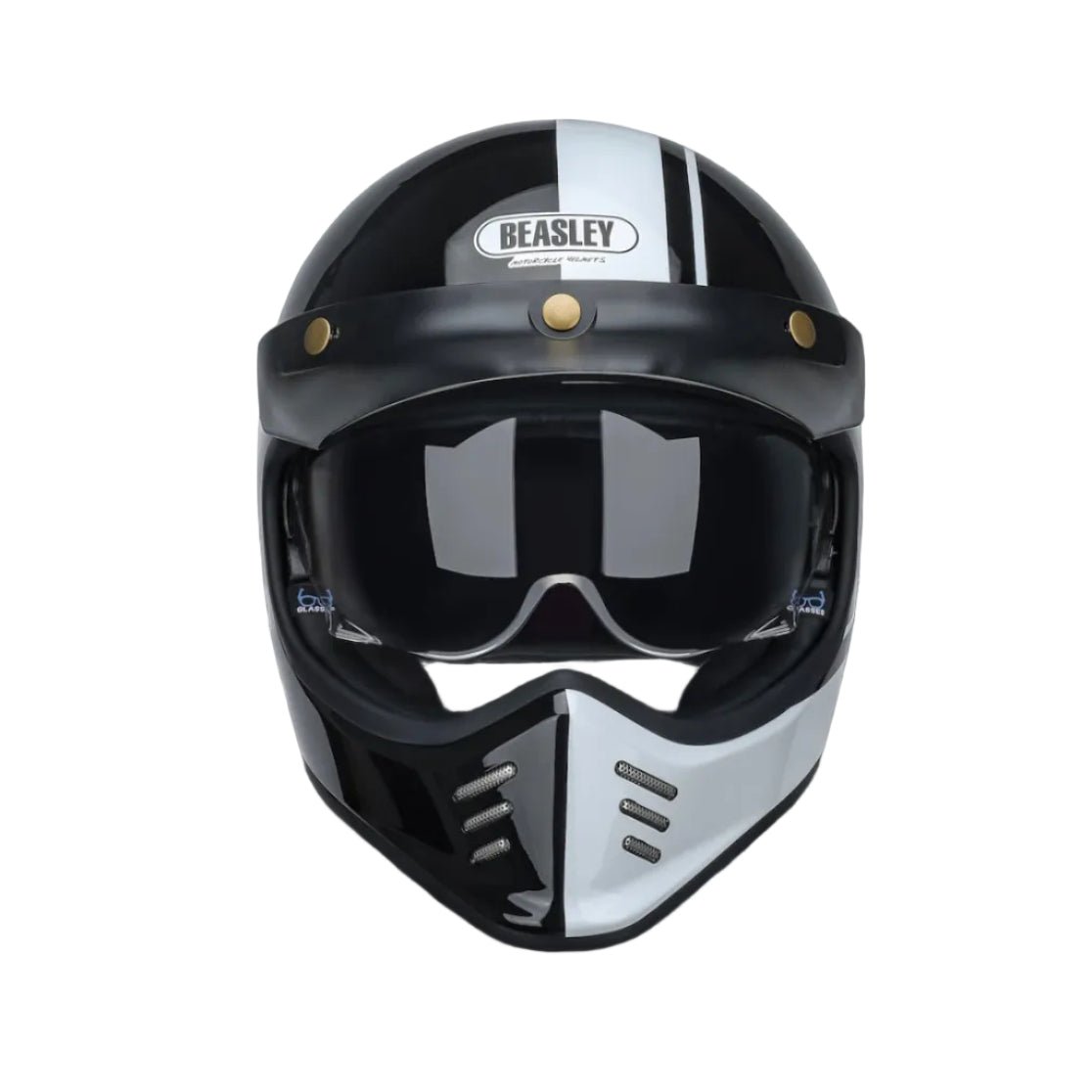 BEASLEY 502 vintage motorcycle helmet side detail – retro open face scrambler lid – cafe racer certified helmet – Savile Speed Co.
