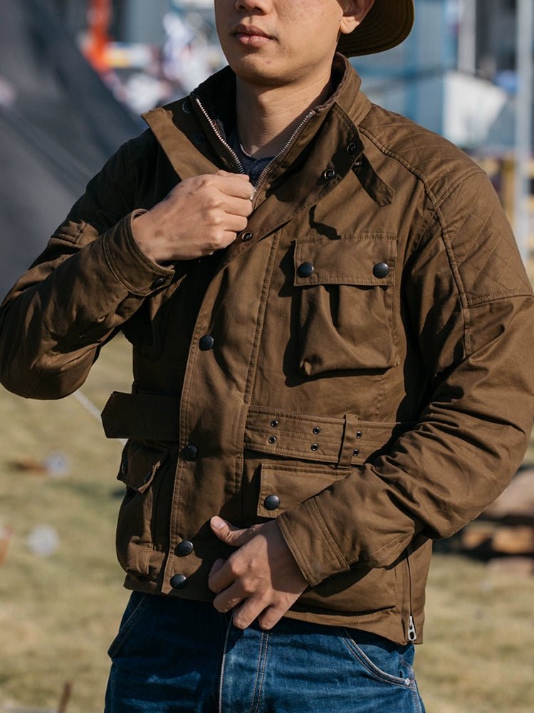 Fogy Classic Waxed Cotton Motorcycle Jacket Retro Café Racer Riding Gear - Savile Speed Co.