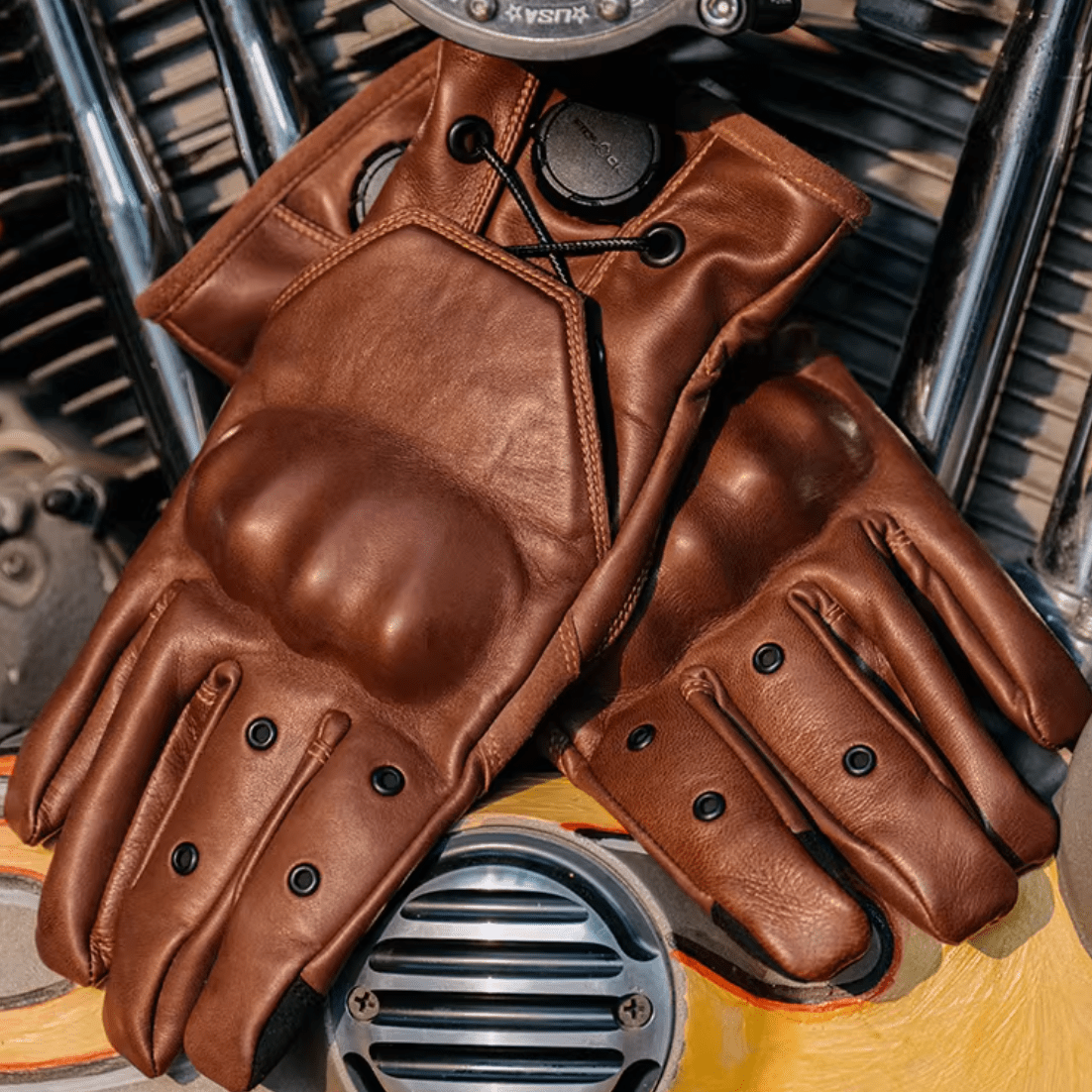 Fogy Garage Fidlock Leather Retro Motorcycle Gloves - Savile Speed Co.