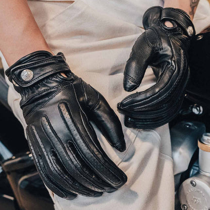 Ras Dashen motorcycle gloves back view – full-grain leather construction – retro scrambler vintage rider gloves – Savile Speed Co.
