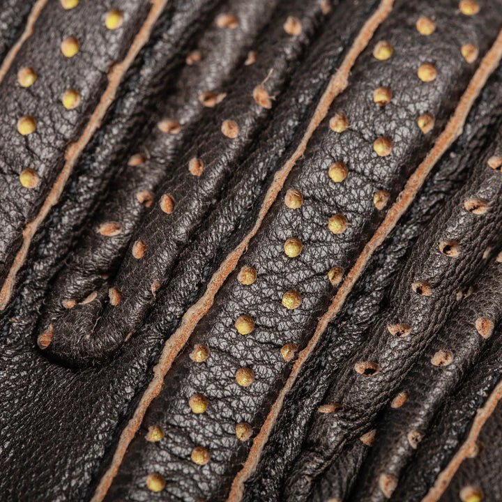 Ras Dashen leather gloves on handlebars – classic vintage motorcycle riding – cafe racer scrambler style – Savile Speed Co.