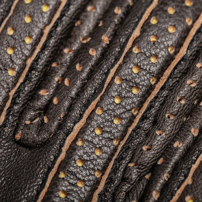 Ras Dashen leather gloves on handlebars – classic vintage motorcycle riding – cafe racer scrambler style – Savile Speed Co.