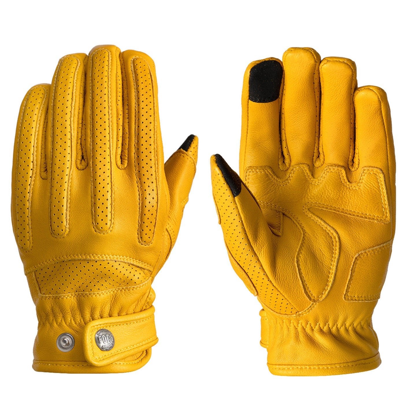 Fogy Garage retro gloves product flat lay – premium leather motorcycle gloves – vintage moto scrambler style – Savile Speed Co.