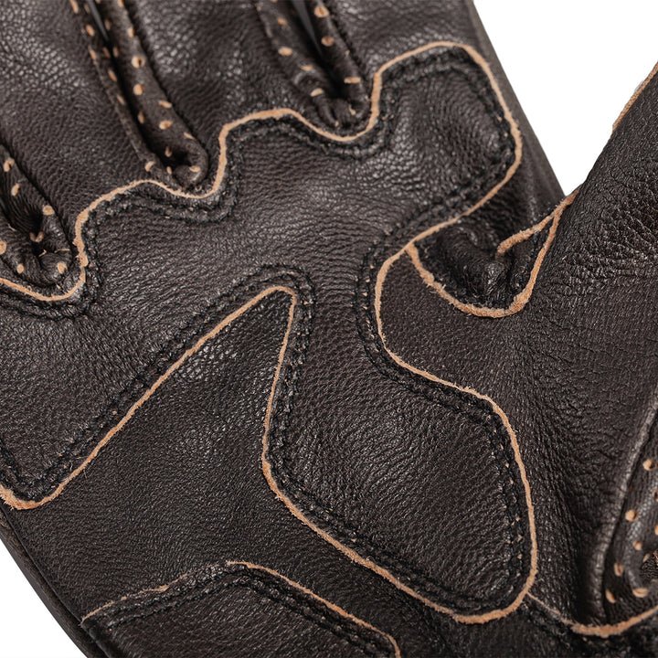 Fogy Garage motorcycle gloves texture detail – full-grain cowhide leather – retro vintage riding gloves – Savile Speed Co.