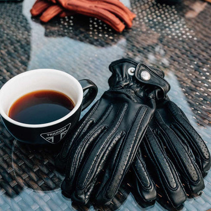 Ras Dashen motorcycle gloves cuff detail – secure wrist closure – classic cafe racer scrambler style – Savile Speed Co.