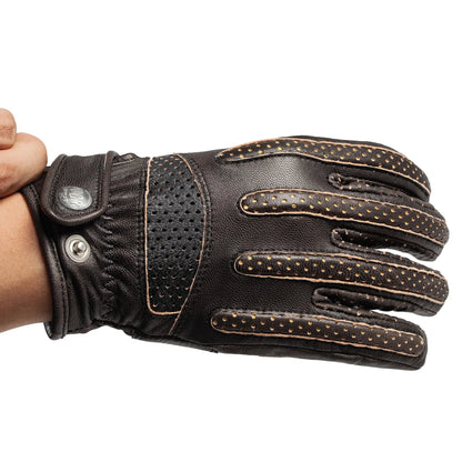 Genuine leather motorcycle gloves top view – Fogy Garage Ras Dashen – retro scrambler vintage moto – Savile Speed Co.