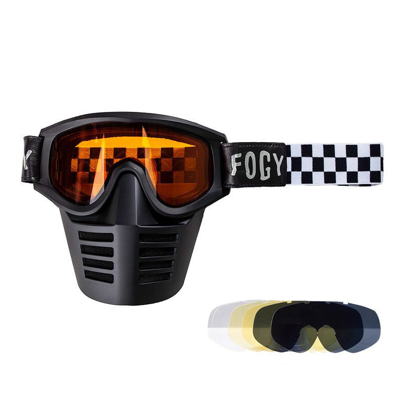 Fogy Garage retro moto goggles strap detail – adjustable head strap scrambler mask – vintage riding eyewear – Savile Speed Co.
