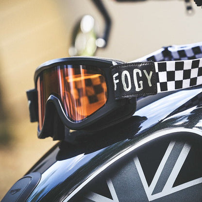 Fogy Garage motorcycle scrambler goggles side view – rubber frame mask combo – retro cafe racer rider goggles – Savile Speed Co.