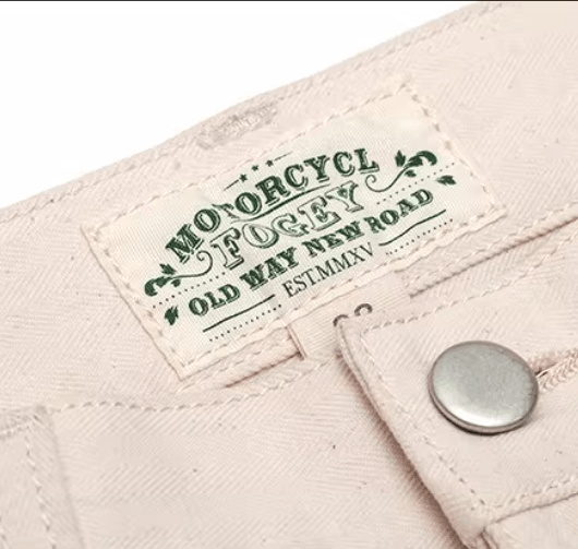 Fogy Garage motorcycle pants knee armor pocket – Dyneema protection vintage style – retro cafe racer riding trousers – Savile Speed Co.