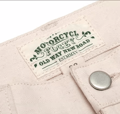 Fogy Garage motorcycle pants knee armor pocket – Dyneema protection vintage style – retro cafe racer riding trousers – Savile Speed Co.