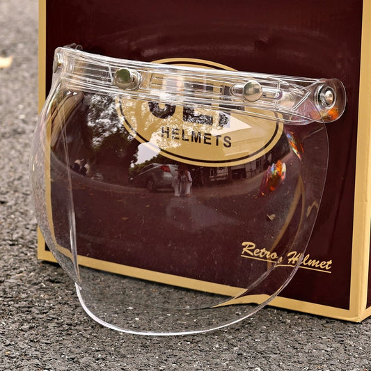 JEF retro bubble mirror half helmet windshield goggles flip up liftable retractable - Savile Speed Co.
